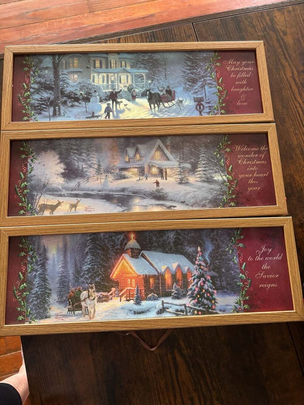 Thomas Kinkade Kurt S. Adler Set of 3 Christmas Wall Art Decor Hangings